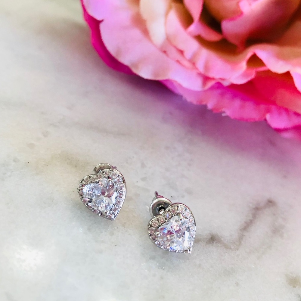 Heart Shape White Sapphire Stud Earrings